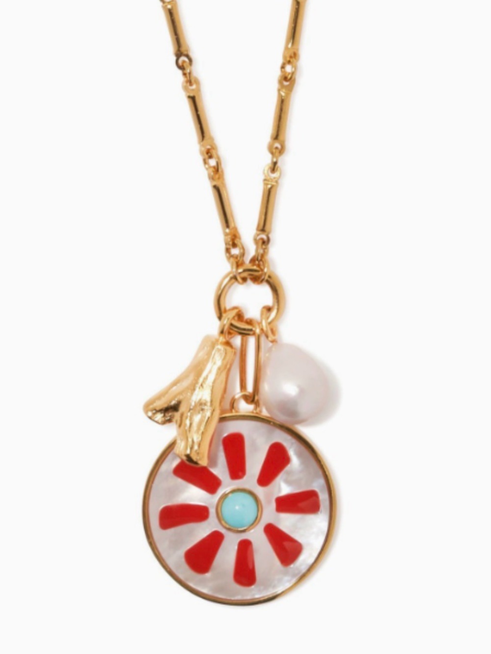 Mayamar NWT 18k Gold Plated Red Sunburst Pearl Multi-Charm Necklace